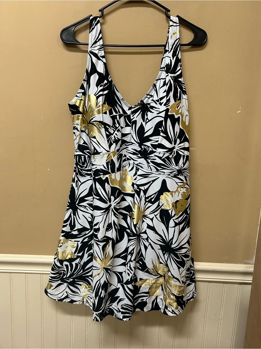 YOUR BEST LOOK Black Gold Swimdress One Piece Swimsuit Size 18W NWT